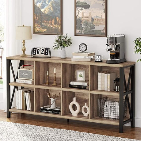 8 Cube Storage Organizer Bookshelf, Rustic Wood Cubby Bookcase