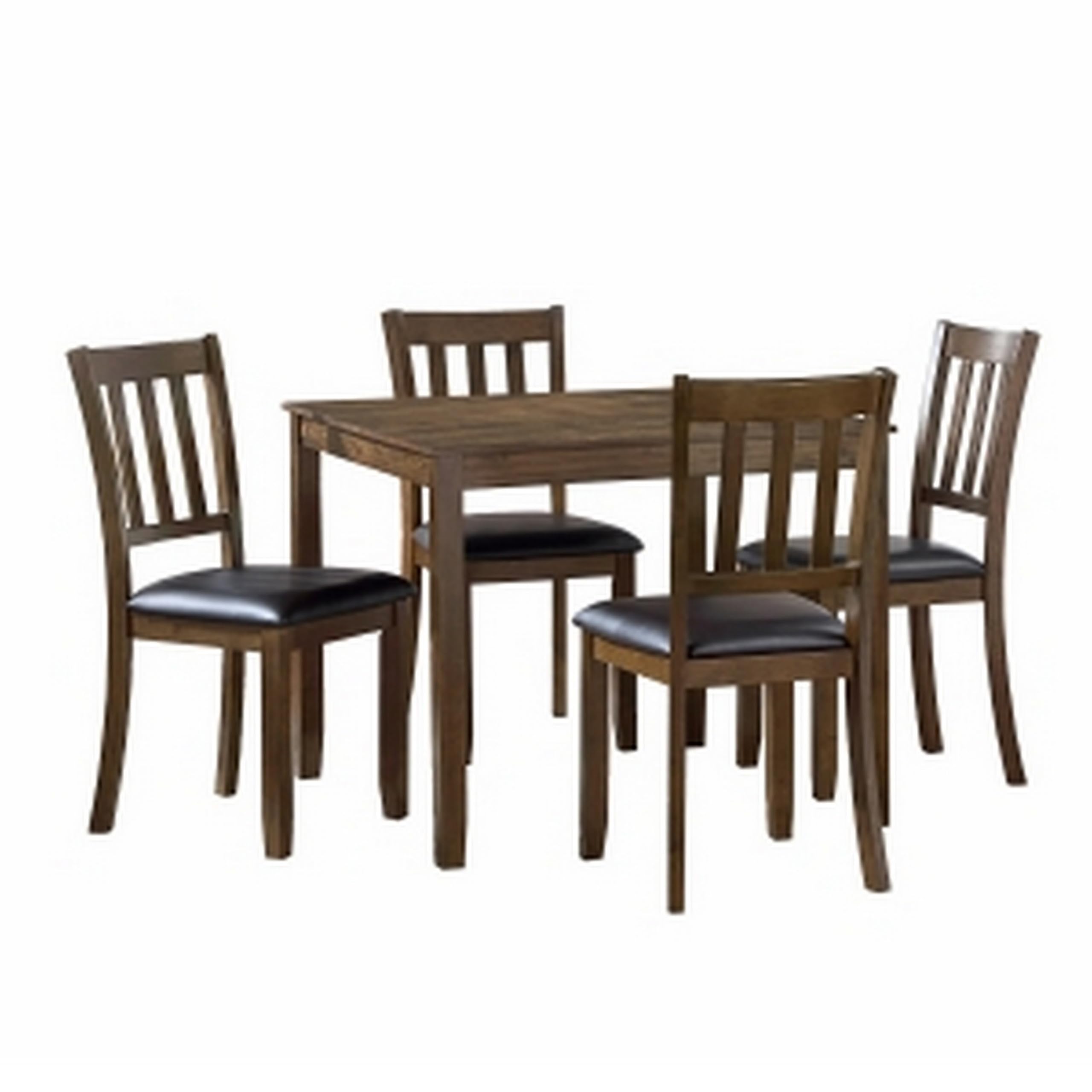 5pc Dining Set, Square Table, 4 Chairs, Faux Leather, Brown Wood