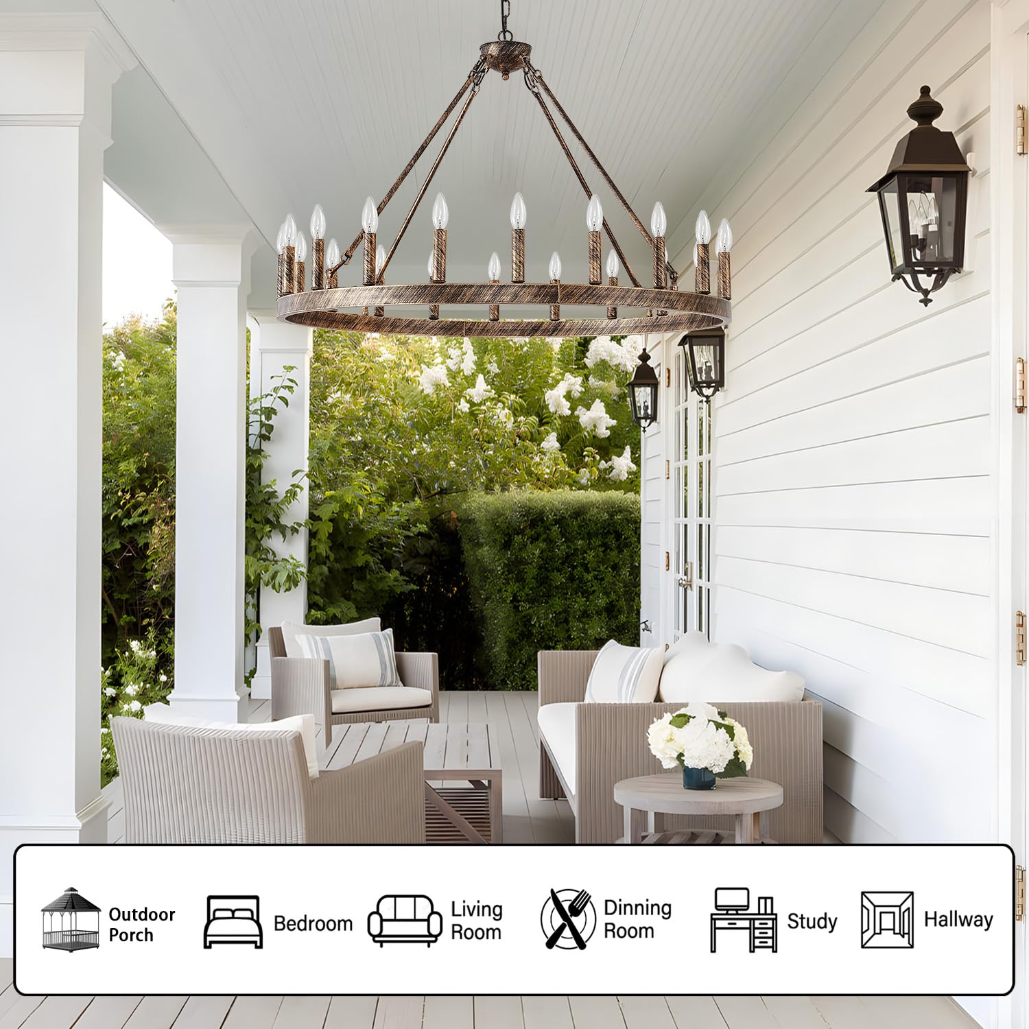 wagon wheel chandelier Bronze,patina color 20-Light Farmhouse wagon Wheel