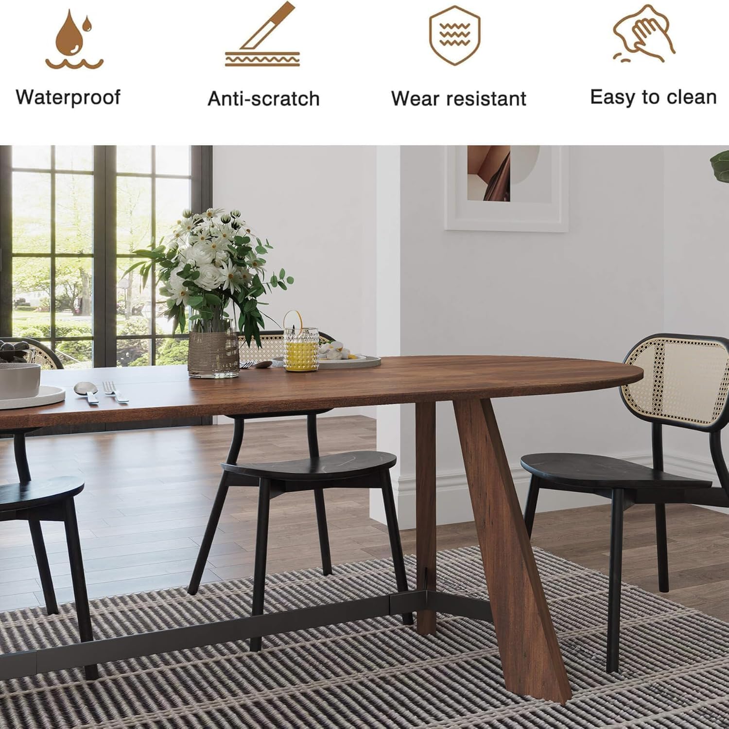 Rustic Oval Dining Table 70.86" - Farmhouse Wood Kitchen Table Seats 6-8