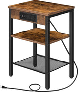 Black Nightstand, Bedside Table with Charging Station, Small End Table with USB Ports