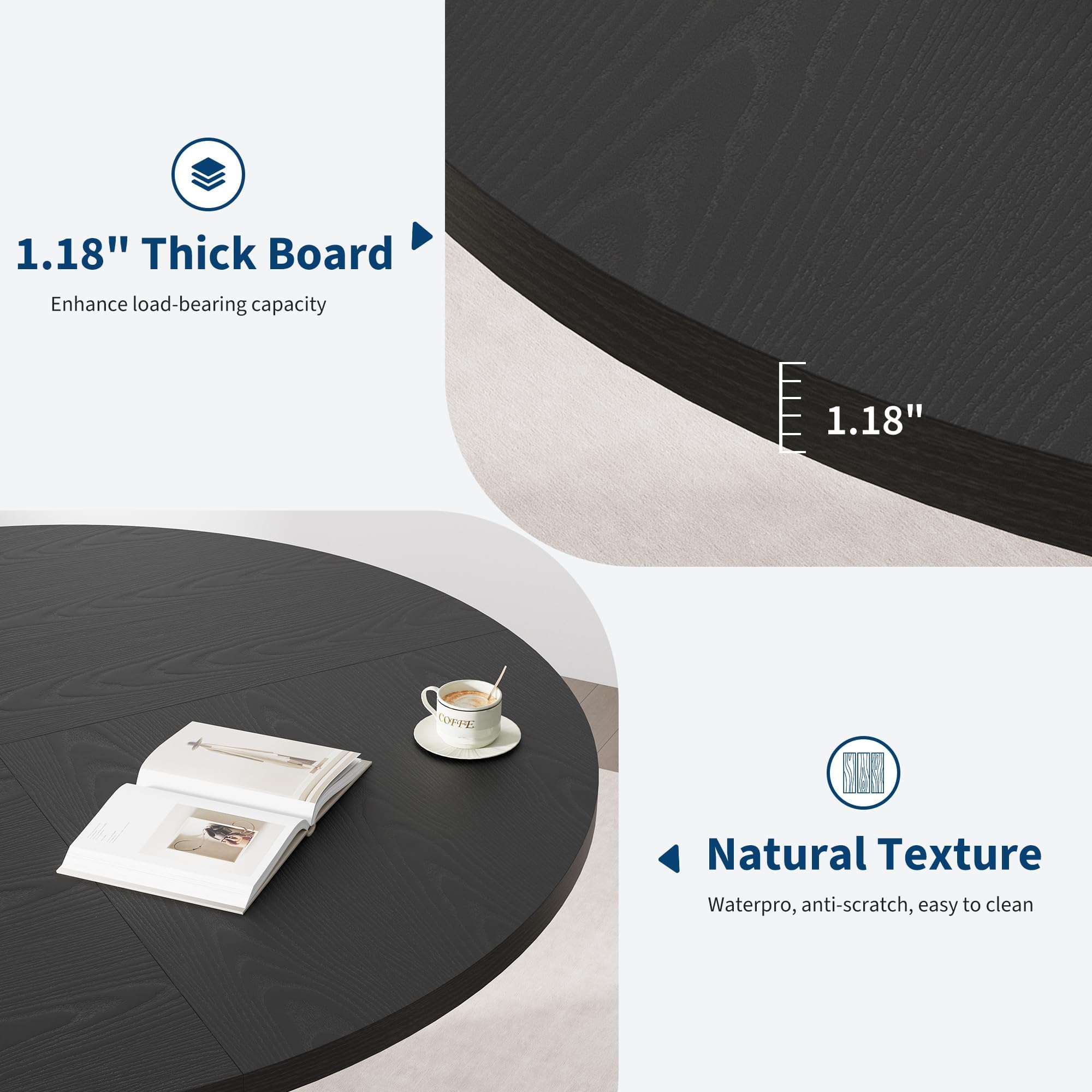 47 Inch Round Dining Table for 4-6 People