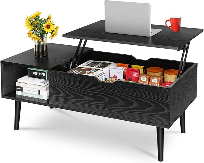 Coffee Table, 41.3" Lift Top Coffee Table with 4 Wheels, Hidden Compartment