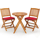 3Pcs Patio Bistro Set, Wood Folding Table Set, 2 Cushioned Chairs for Garden Yard