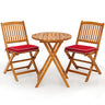 3Pcs Patio Bistro Set, Wood Folding Table Set, 2 Cushioned Chairs for Garden Yard