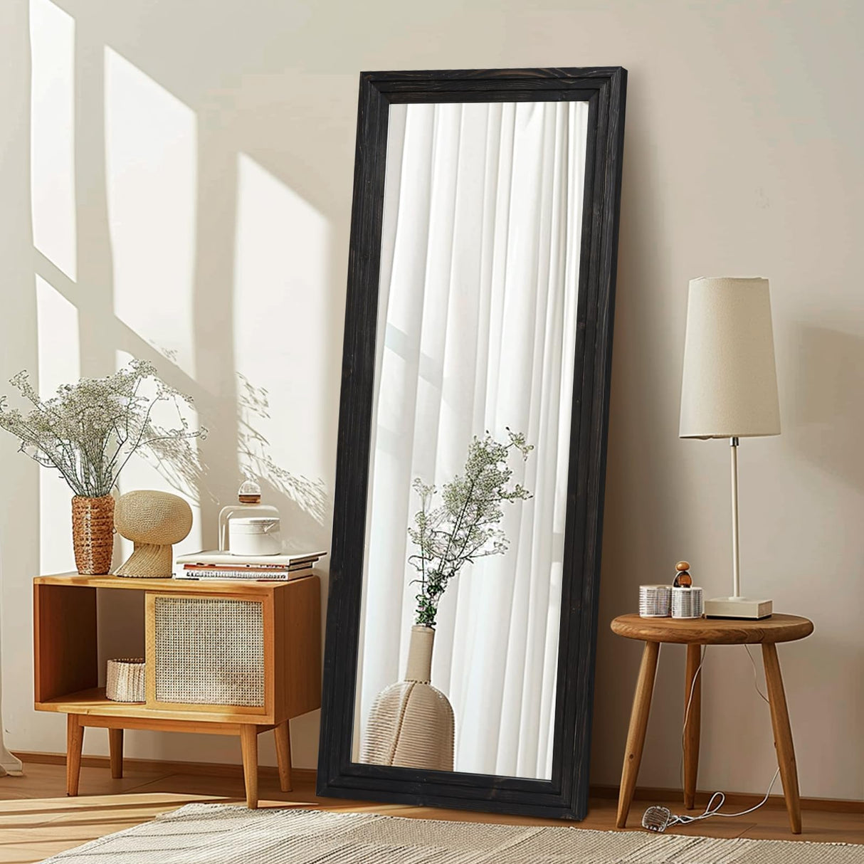 Full Length Mirror 65"x24" Solid Wood Frame Floor Large Mirror for Living