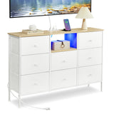 Dresser with Power Outlets and LED Lights, Fabric Chest of Drawers, 25 Colors, 8 Drawers