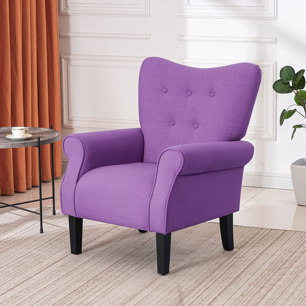 Modern Accent Chair,High Back Armchair,Upholstered Fabric Button Single Sofa