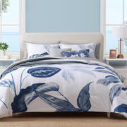 Queen Comforter Set - 7 Piece Blue Tropical Leaves Bedding Collection