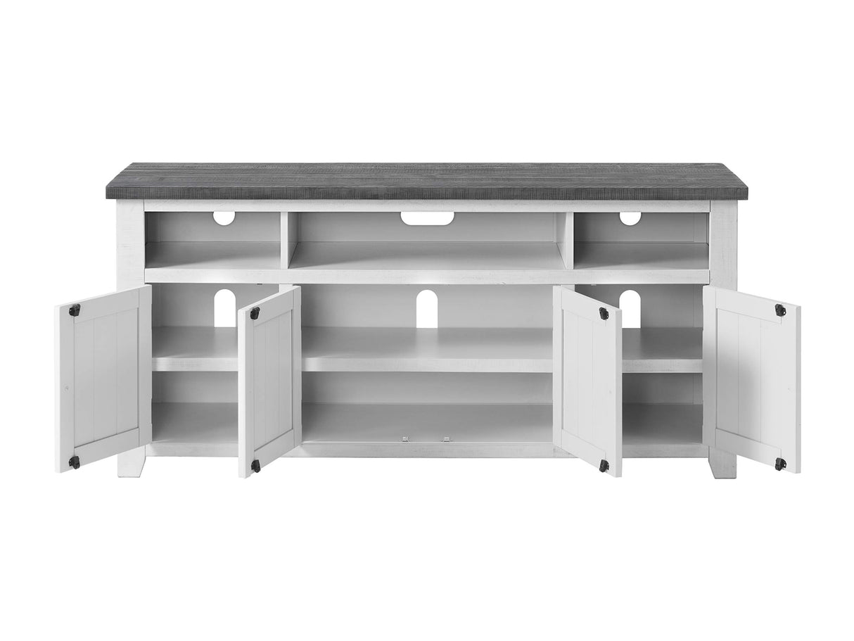 Foundry 65" TV Stand, White Stain with Grey Top