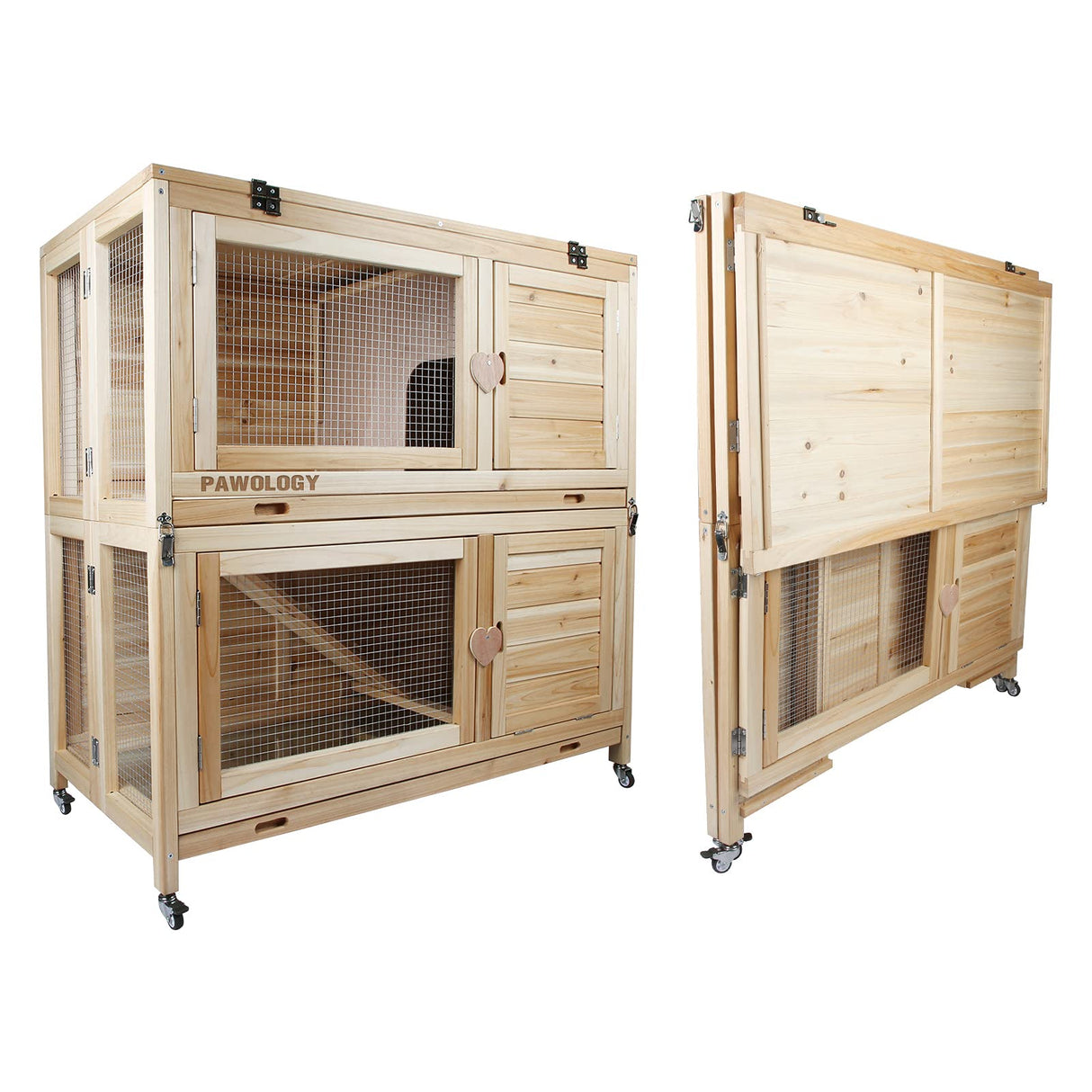 Collapsible Rabbit Hutch with Wheels, Upgrade Solid Wooden Bunny Cage Rabbit House