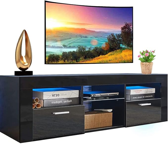 TV Stand for 65+ inch TV 50 55 60 70 Inch with LED Lights and Storage Drawer