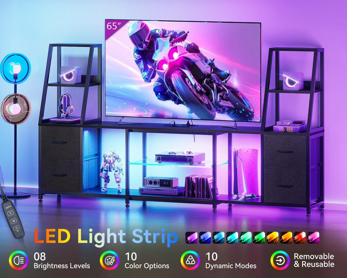 TV Stand for 40-60 Inch TVs with LED Lights & Power Outlets