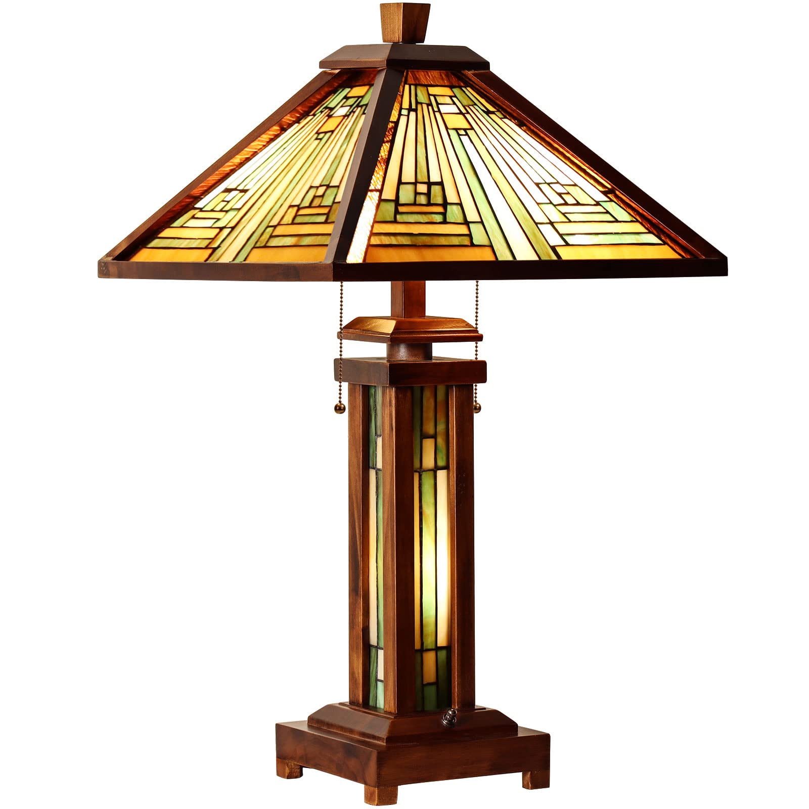 Tiffany Stained Glass Table Lamp 3-Light Amber Brown