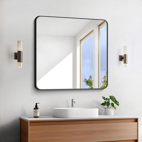 Large Bathroom Mirror 72x36 Inches, Black Oversized Wall Mirror for 2 Sinks Aluminum