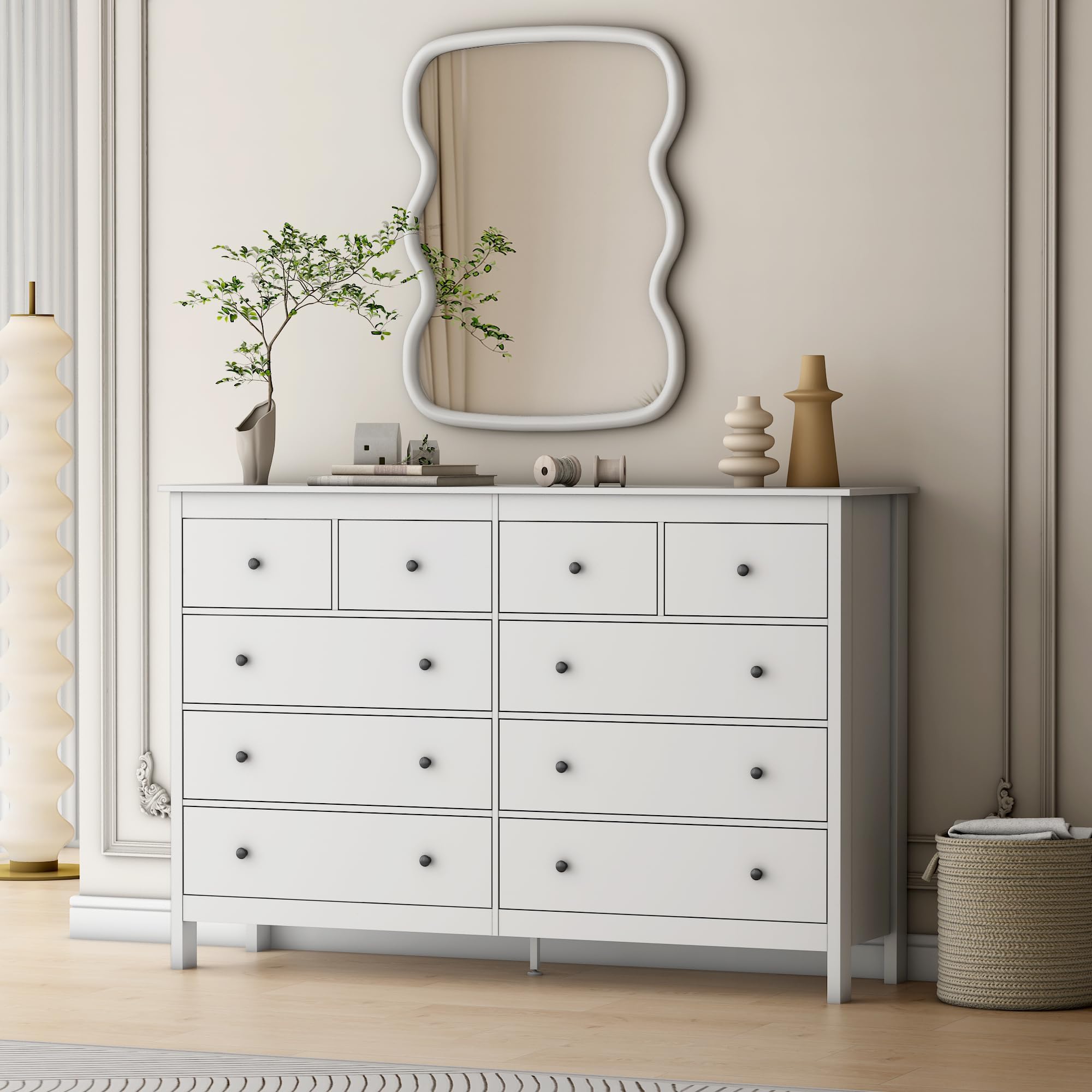 10 Drawer Dresser, 55" Modern White Dresser & Chests of Drawers