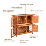 41" 2 Story Wooden Rabbit Hutch with Ventilation Door & Removable Trays, Indoor