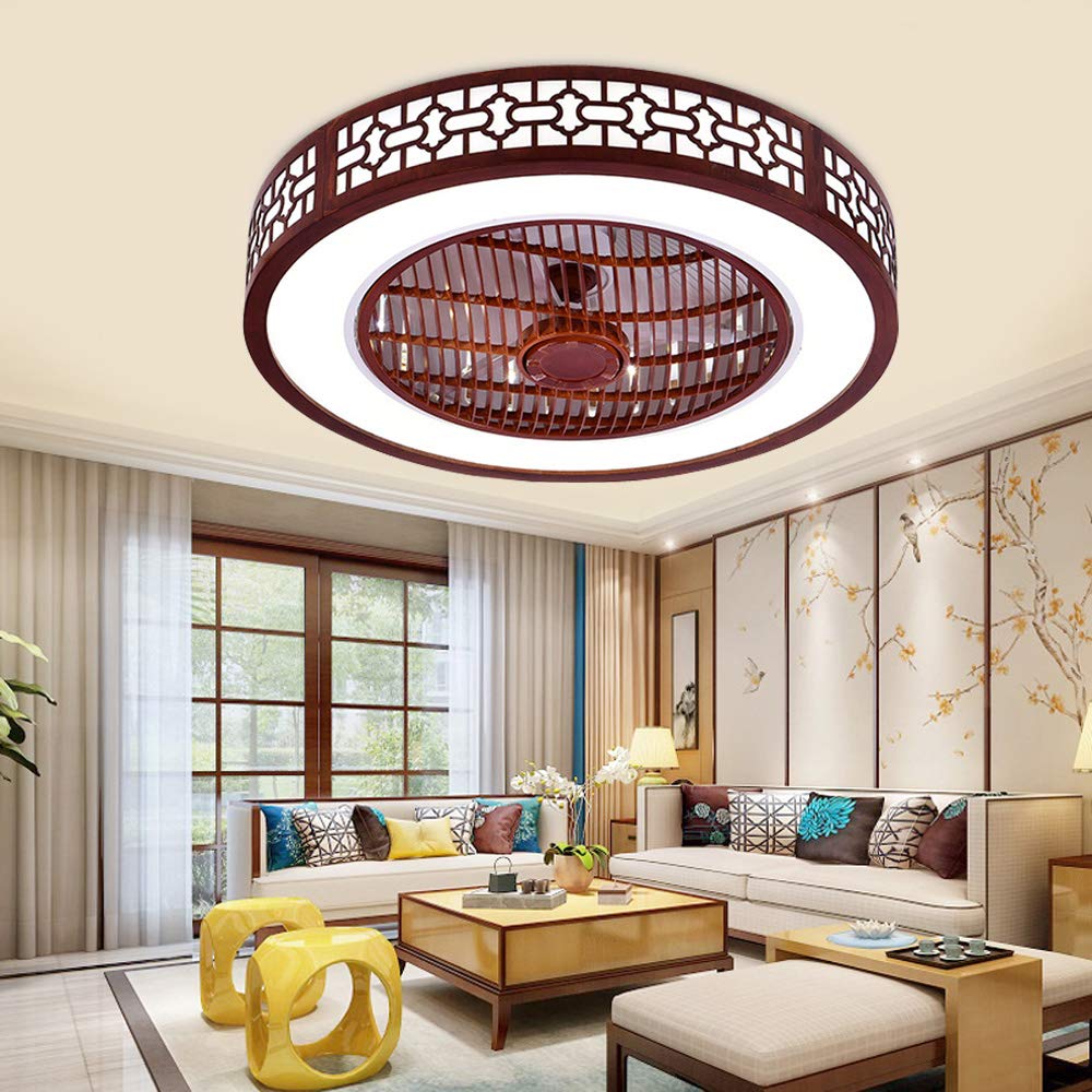YIYIBYUS 22 Inch Ceiling Fan Lights with Controller Control,Chinese Style Invisible Circle Semi Flush Mount Chandelier Fan for Indoor Kitchen Bathroom Dining Room Garage Hallway Sunroom,Art Dcoration