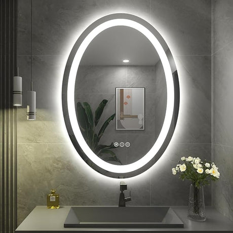 Oval LED Bathroom Mirror 24x36, Lighted Vanity Mirror for Wall, Anti-Fog, Shatter-Proof