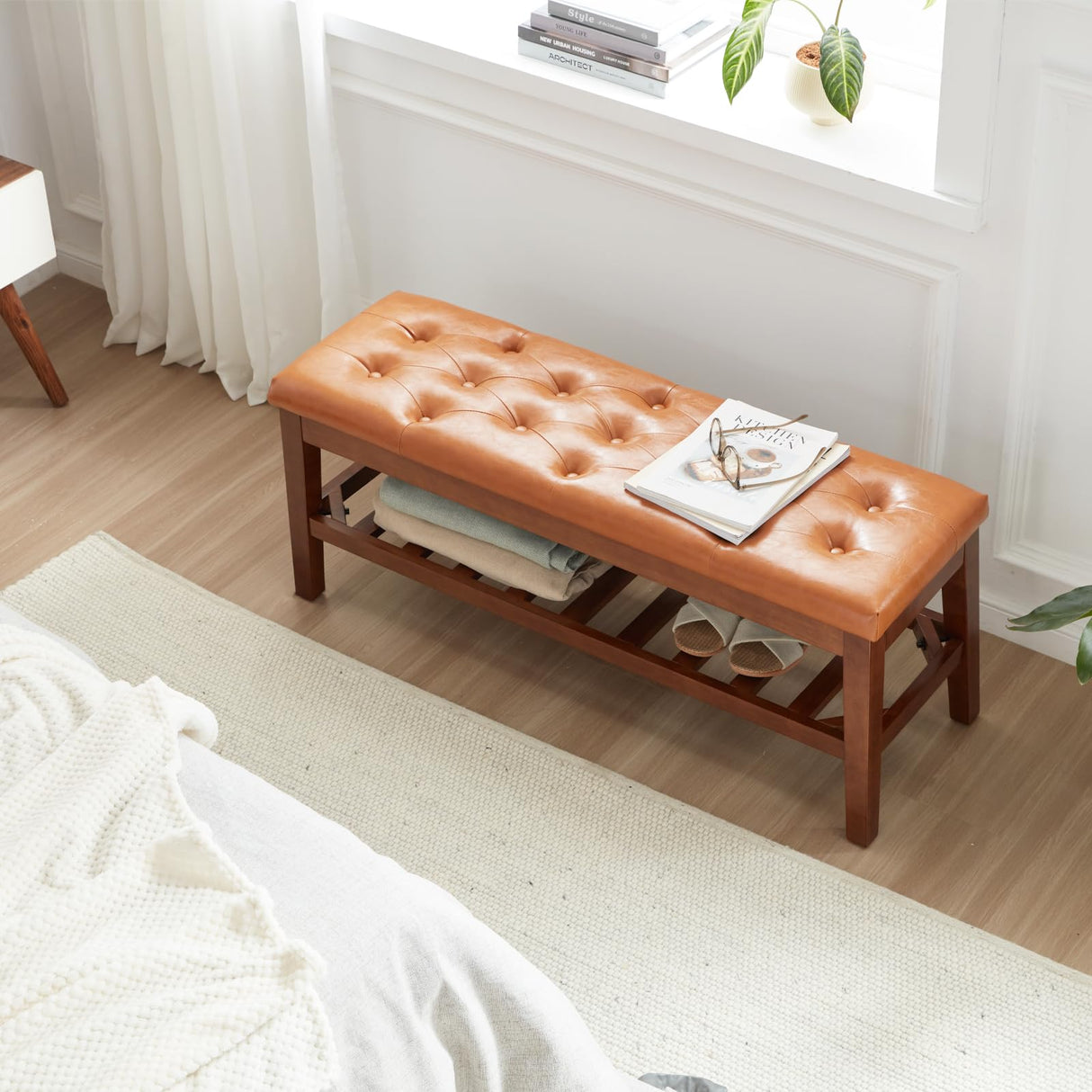 Upholstered Shoe Bench Entryway Bench for Bedroom, End of Bed