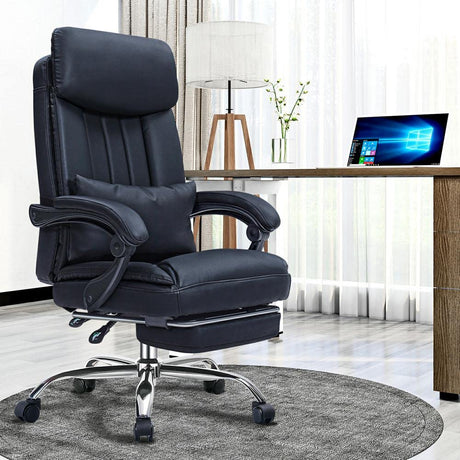 High Back Office Chair with Lumbar Support and Footrest, Leather Executive Computer