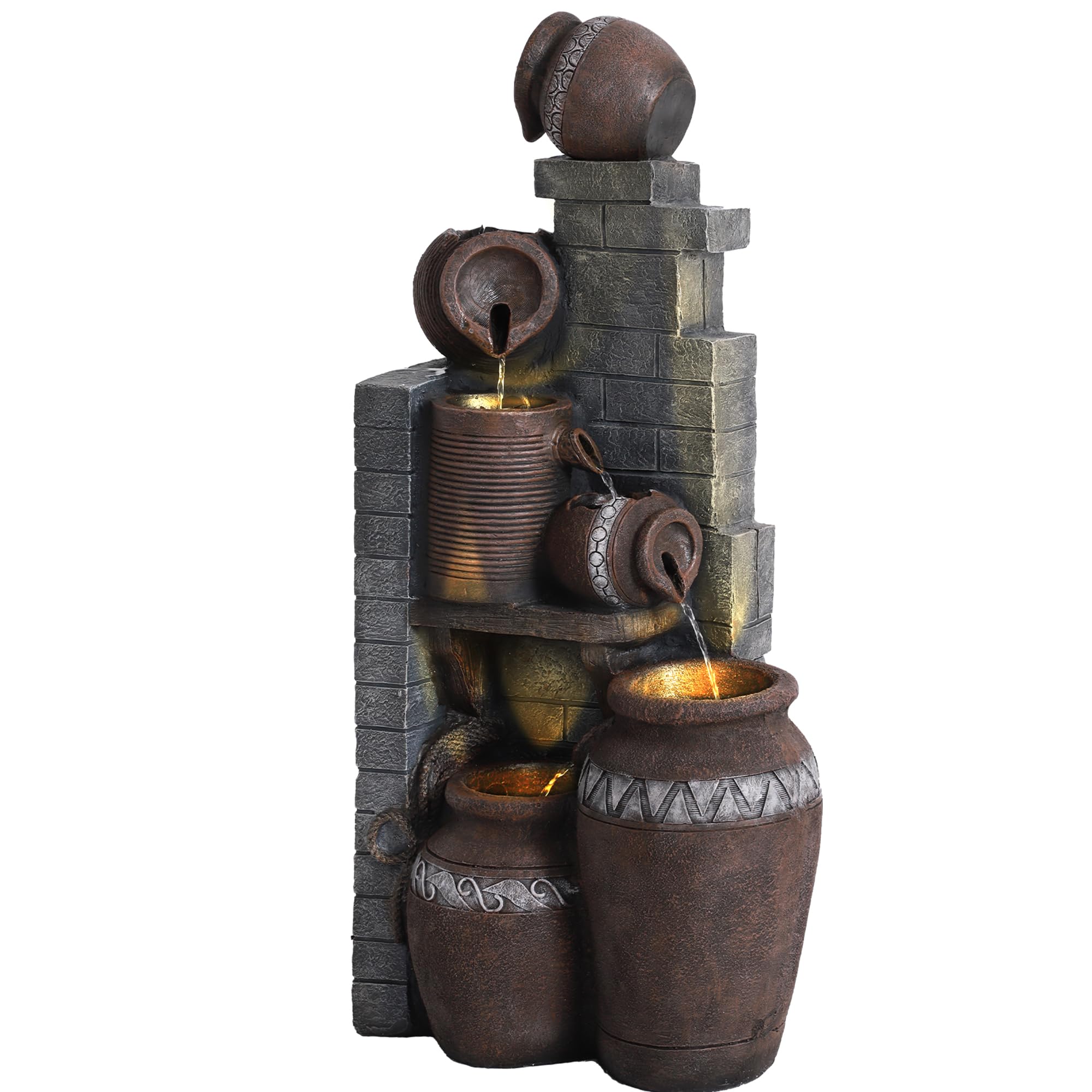 6-Tiers Garden Waterfall Fountain Outdoor - 40''H Water Fountains and Waterfalls,