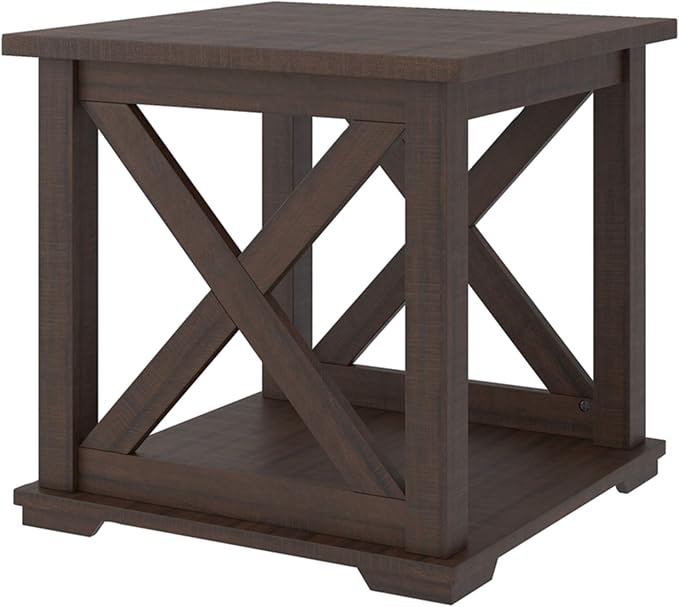 Aldwin Farmhouse Square End Table with Crossbuk Details, Light Brown