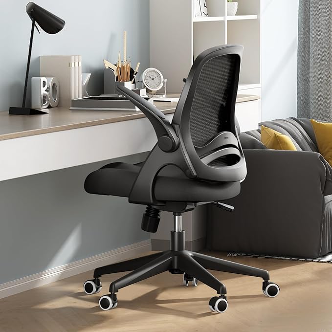 Office Chair, Desk Chair with Flip-Up Armrests and Saddle Cushion, Ergonomic Office