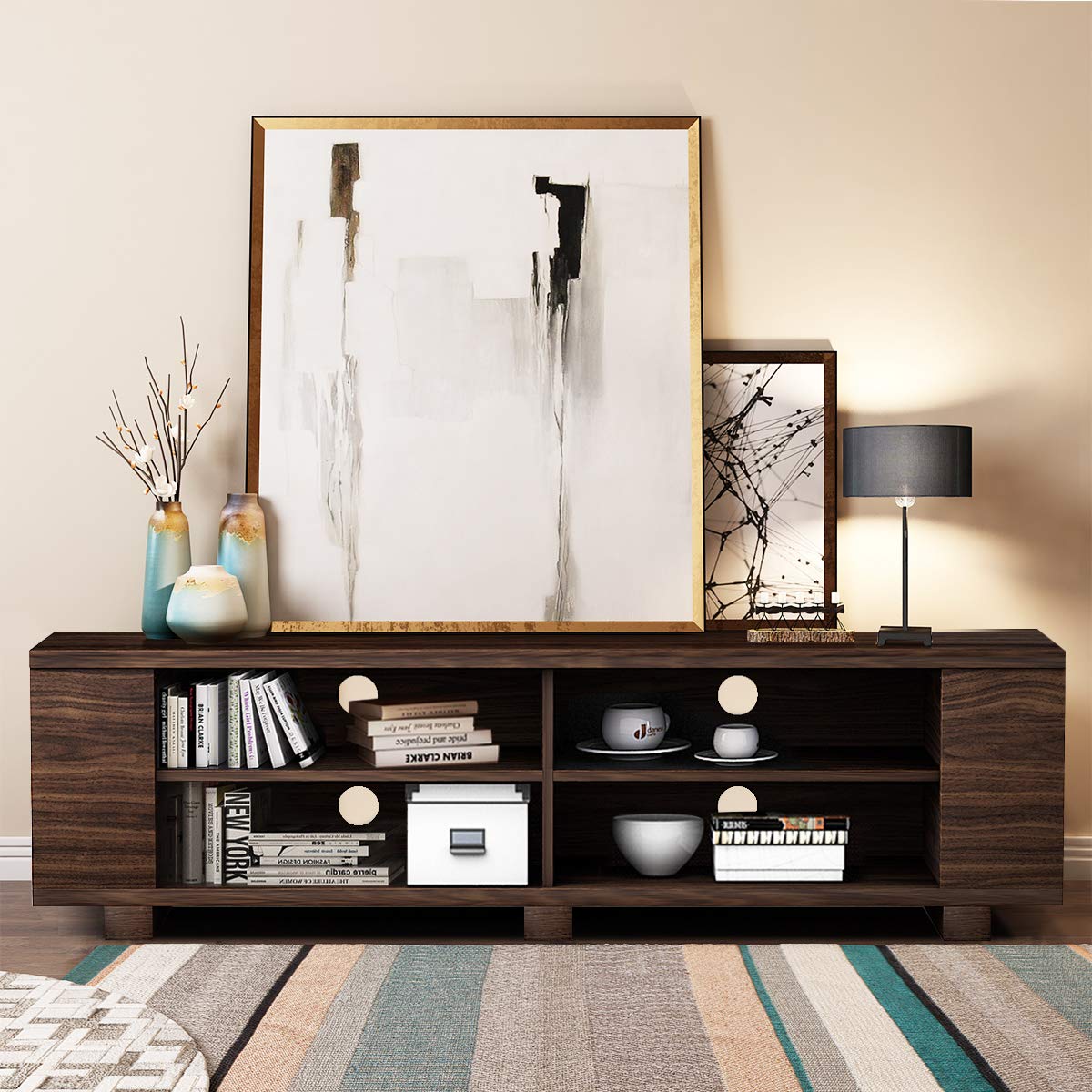 Wood TV Television Stands, Large, Walnut