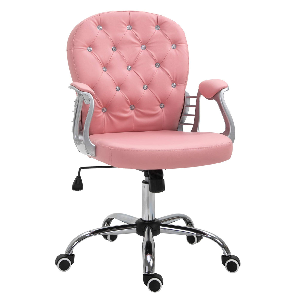 Pink Button Tufted Office Chair with Padded Armrests