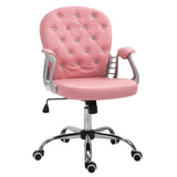 Pink Button Tufted Office Chair with Padded Armrests