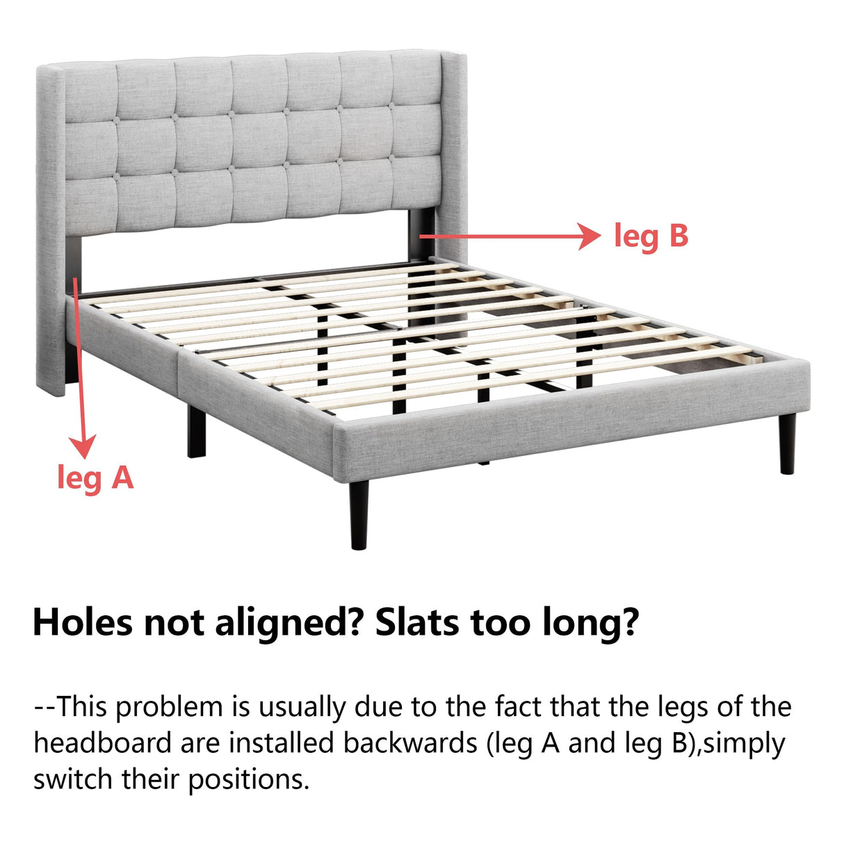 Full Size Bed Frame with Upholstered Wingback Headboard, Modern Platform Bed Frame