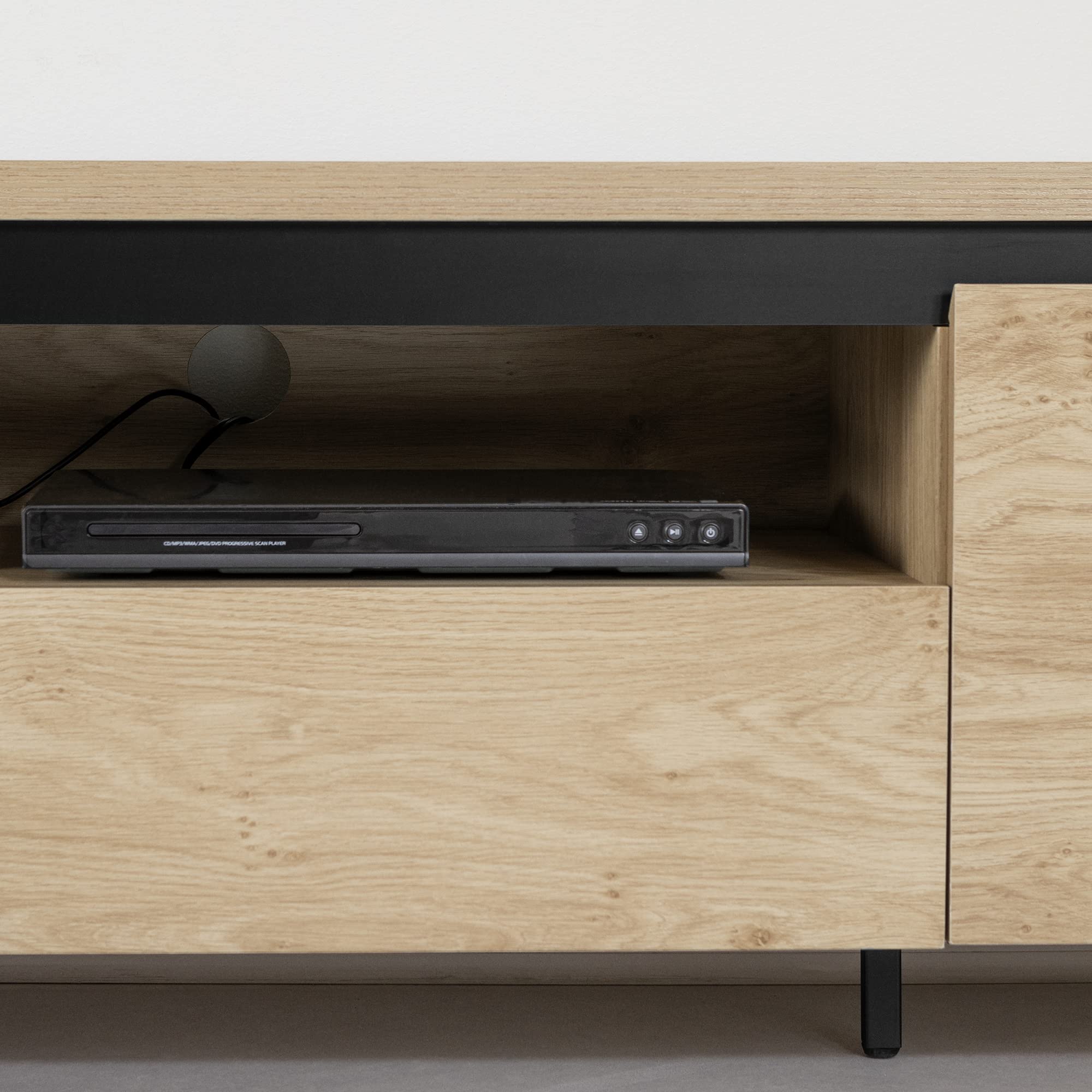 TV Stand with Doors and Drawer, 70", Natural Oak