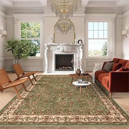 Washable 8X10 Area Rugs for Living Room, Low- Pile Beige Rug Cream Living