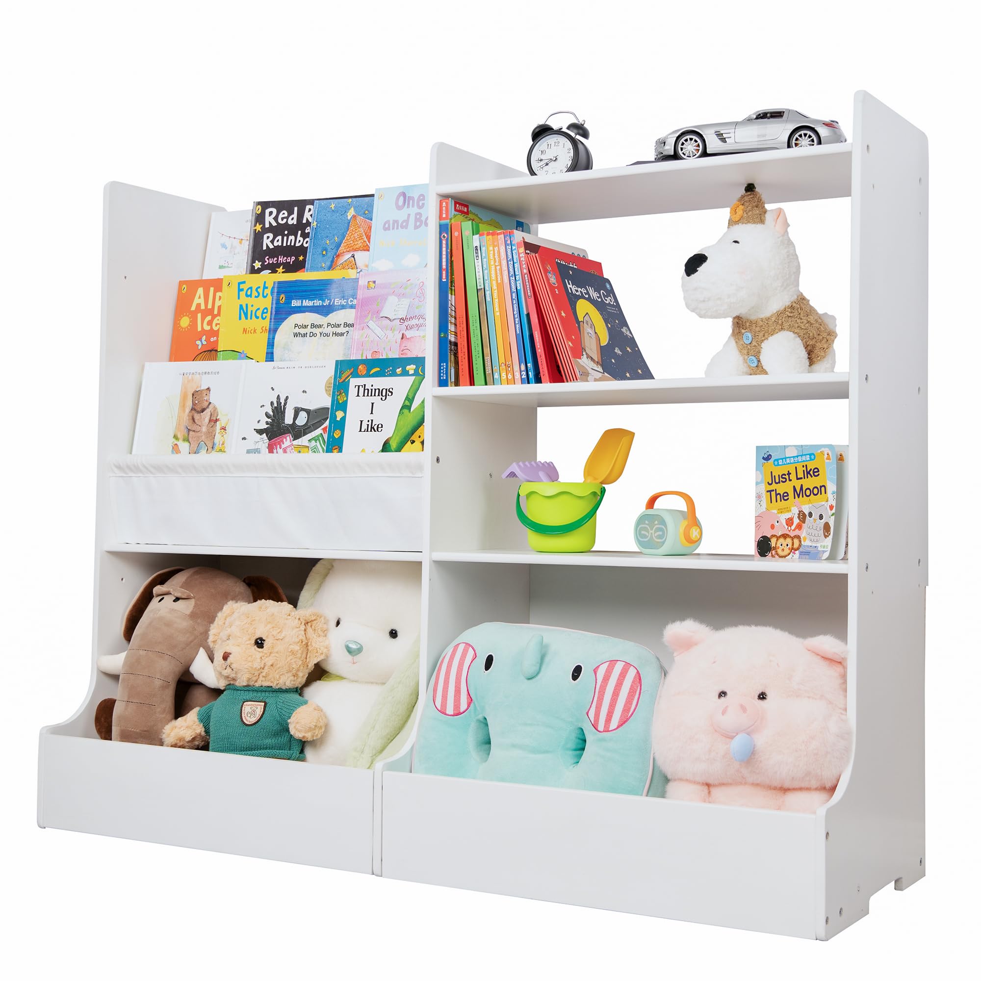 Solid Wooden Kids Bookshelf, 4 Baby Bookcase, 3 Layer Sling Children Bookshelf, Baby