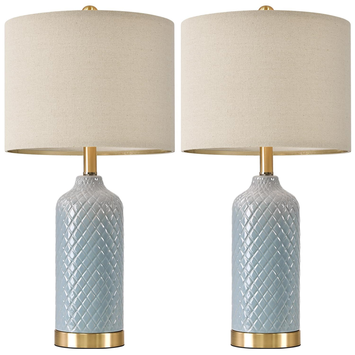 24.25" Table Lamps Set of 2 Modern Ceramic Blue Lamps for Living Room Farmhouse Beds