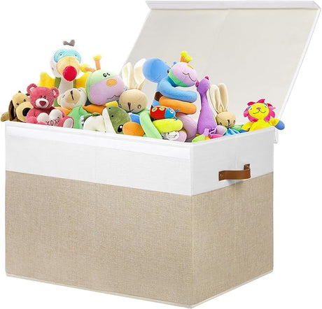 Large Toy Storage Box with Lid, Sturdy Toys Storage Chest Bin Organizer Basket