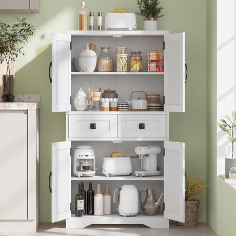 Bathroom Storage Cabinet with 2 Drawers and Barn Doors, Kitchen Pantry Cabinet