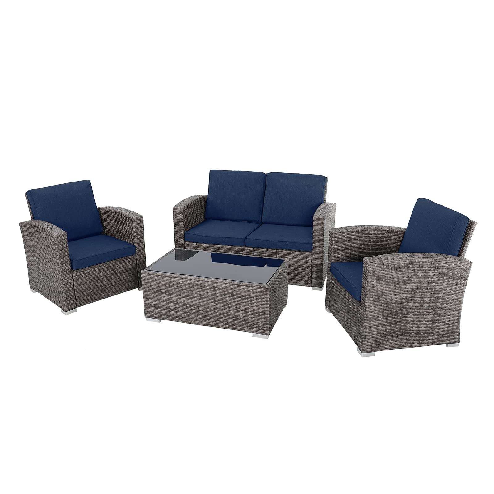 4 Piece Outdoor Patio Furniture Set, All-Weather Wicker Patio Conversation Set
