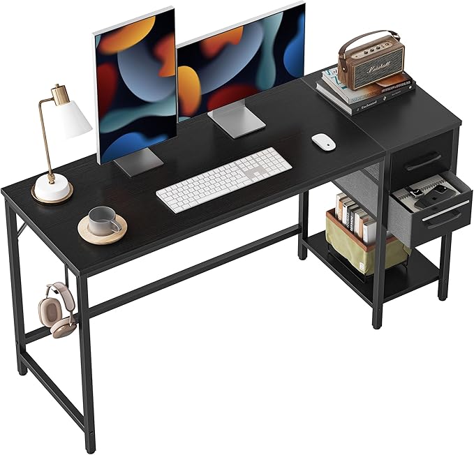Computer Desk with 2 Drawers, 40 Inch Small Home Office Desk Study Writing Table, Rustic Brown