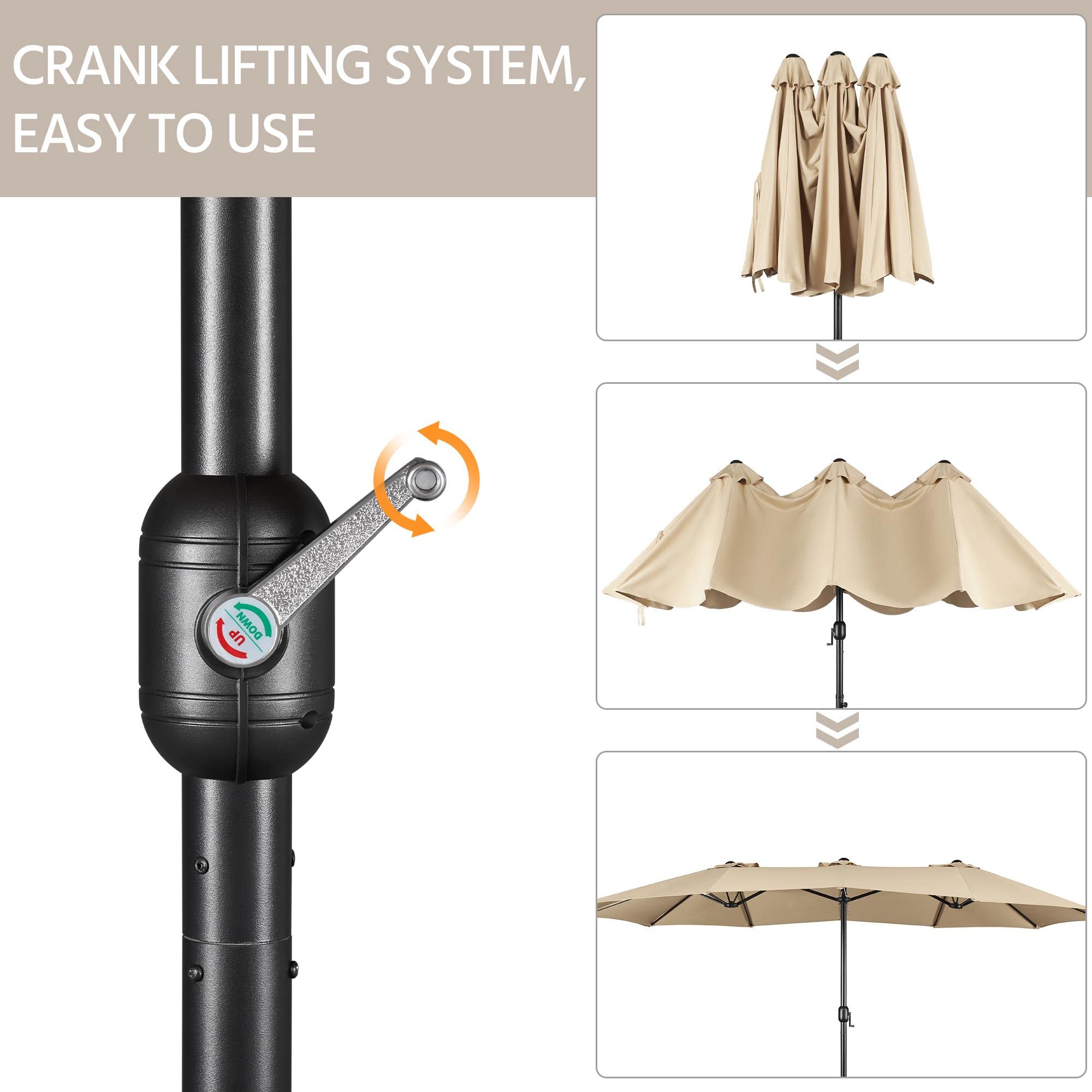 15 ft Triple-size Patio Umbrella w/Base Includedatio Parasol w/Easy Crank &