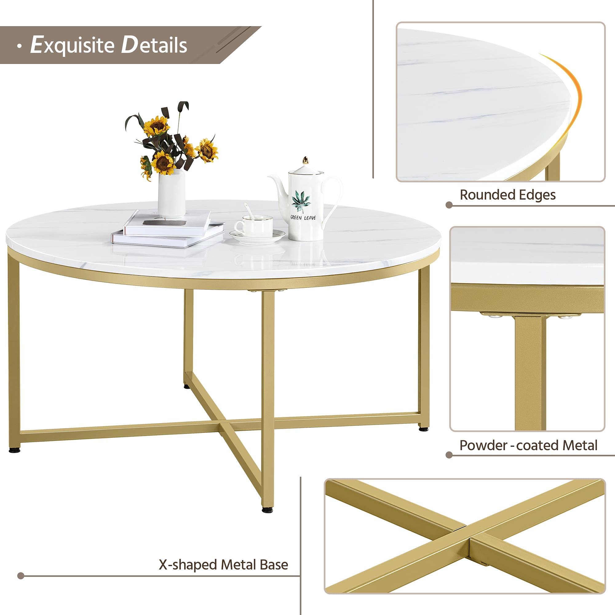 Round Coffee Table Set of 3Pcs for Living Room, Marble Coffee Table