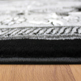 Traditional Hand-Carved Area Rug 5x7 - Black & Grey Floral Medallion