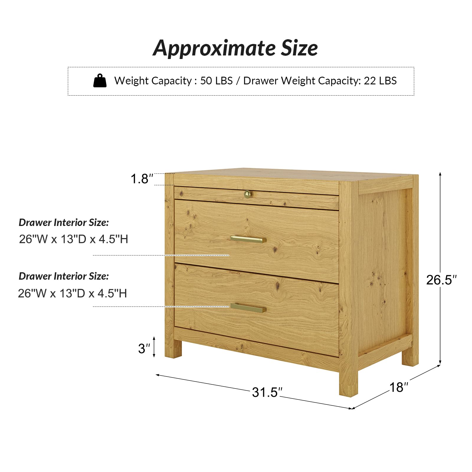 Nightstand with Drawers, Wood Nightstand Side Table with Storage and 1 Pull-Out Tray,