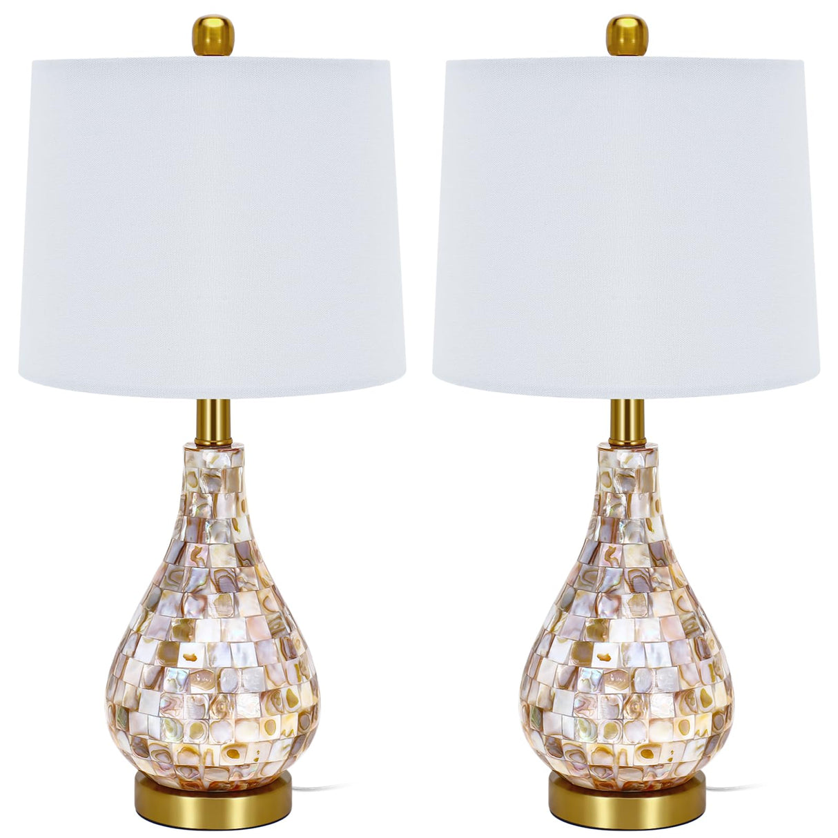 Modern Coastal Table Lamps Set of 2, Natural Mother of Pearl Tiles 23.5" Bedside Lamp,