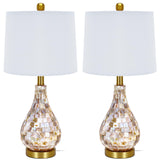 Modern Coastal Table Lamps Set of 2, Natural Mother of Pearl Tiles 23.5" Bedside Lamp,