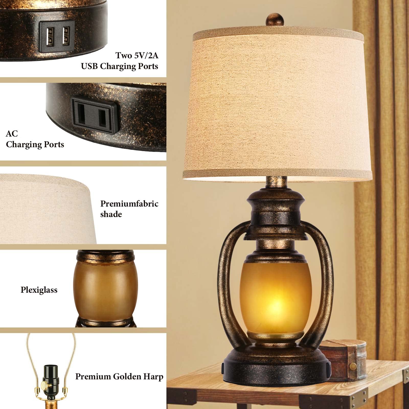 Set of 2 Rustic Living Room with 2 USB Port and Outlet