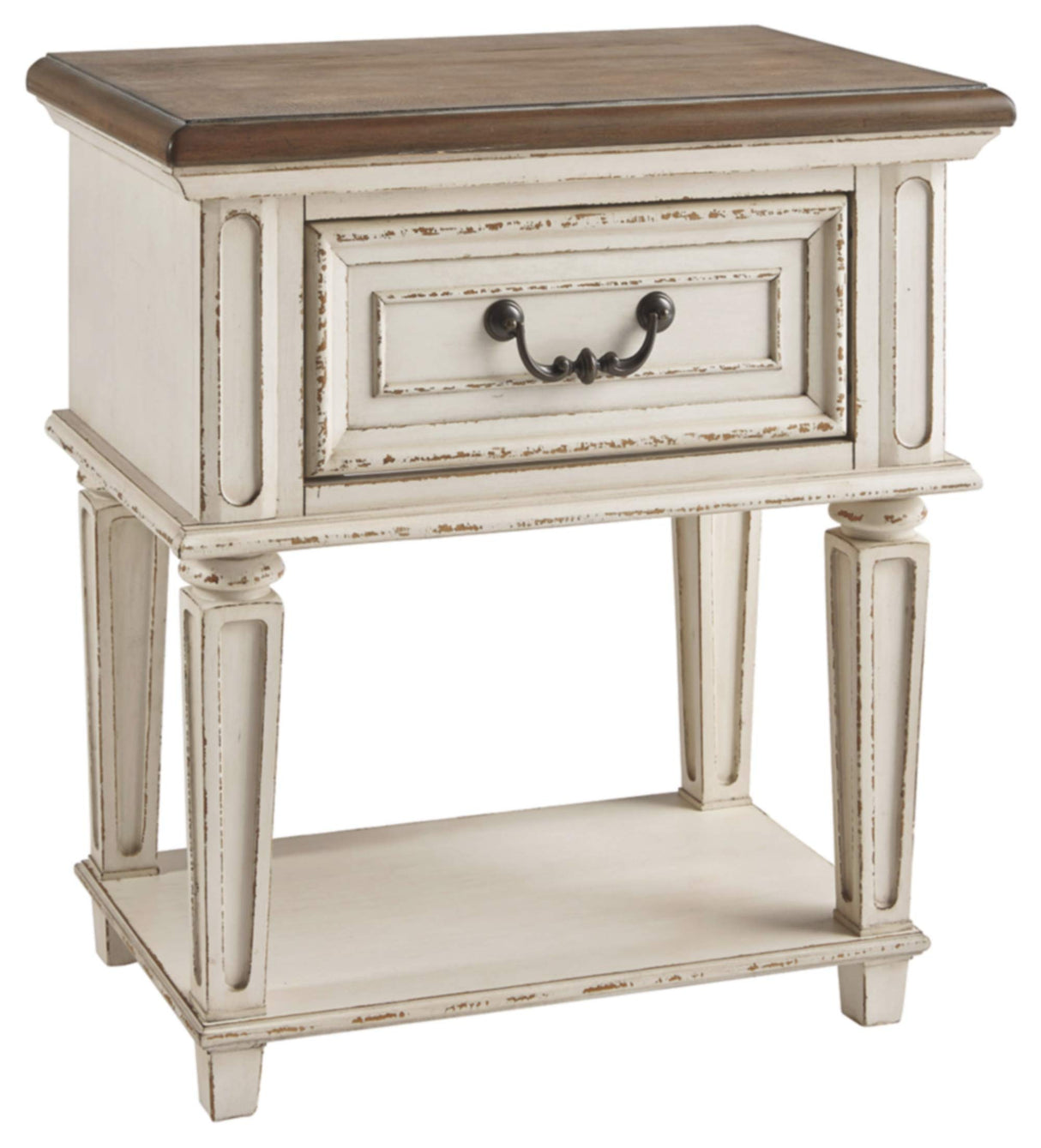 Realyn French Country 3 Drawer Nightstand, Chipped White & Realyn Traditional Cottage