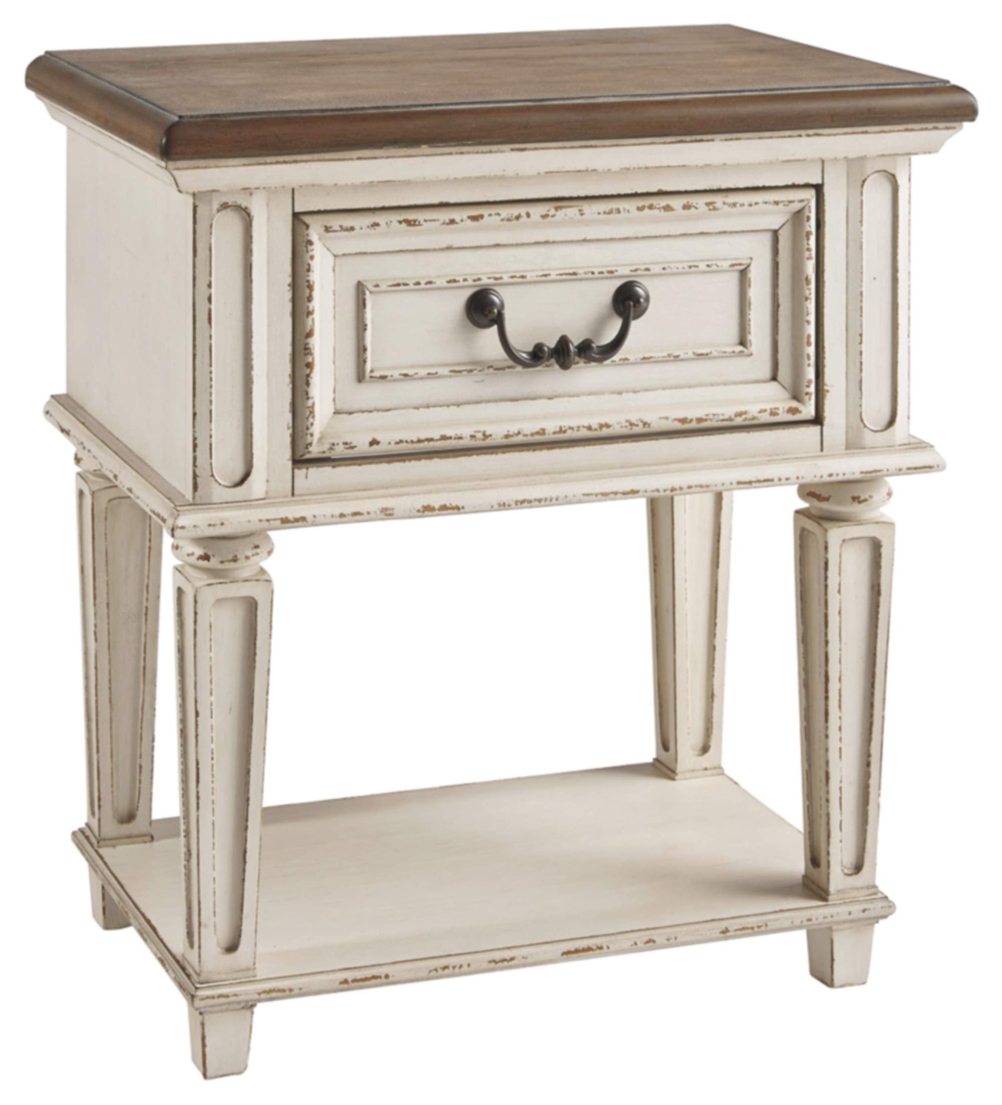 Realyn French Country 3 Drawer Nightstand, Chipped White & Realyn Traditional Cottage