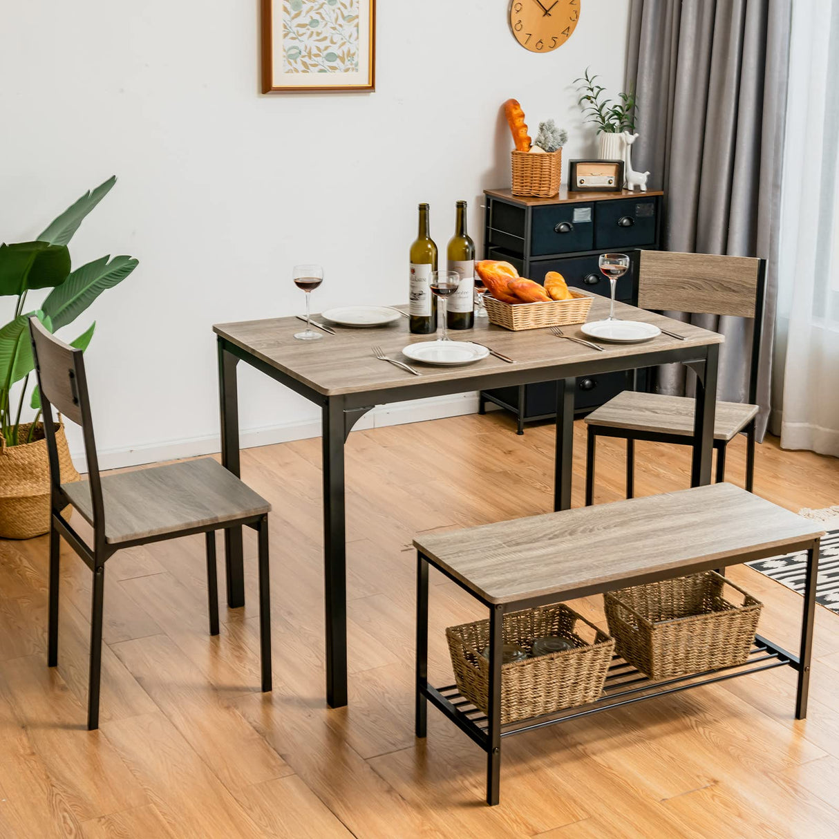 Dining Table Set for 4, Kitchen Table with Bench and Chairs